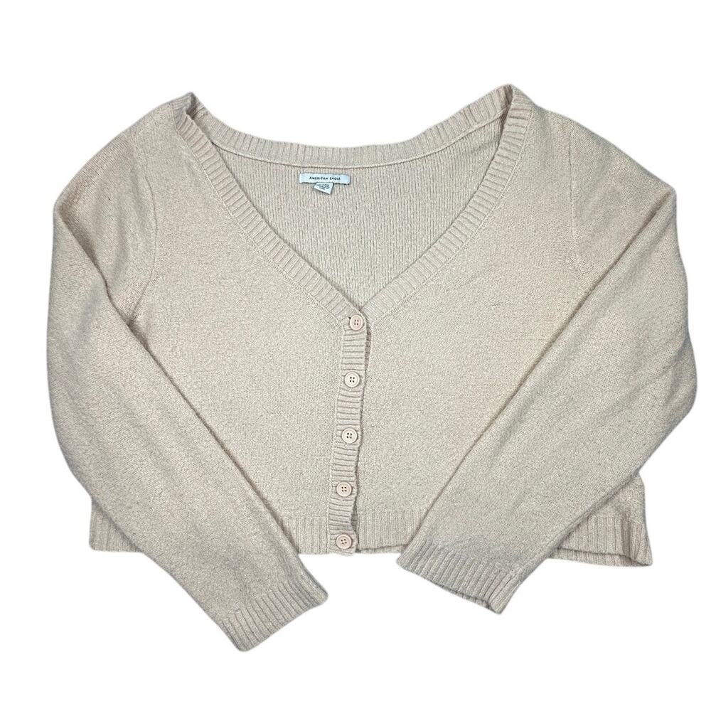 American Eagle Cropped Cardigan Sweater Knit V-Neck Button Front XL